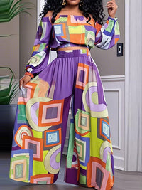 Printed Off-Shoulder Top & Wide-Leg Pants Set