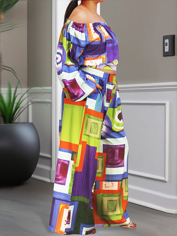 Printed Off-Shoulder Top & Wide-Leg Pants Set