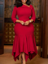 Solid Asymmetric Mermaid Dress