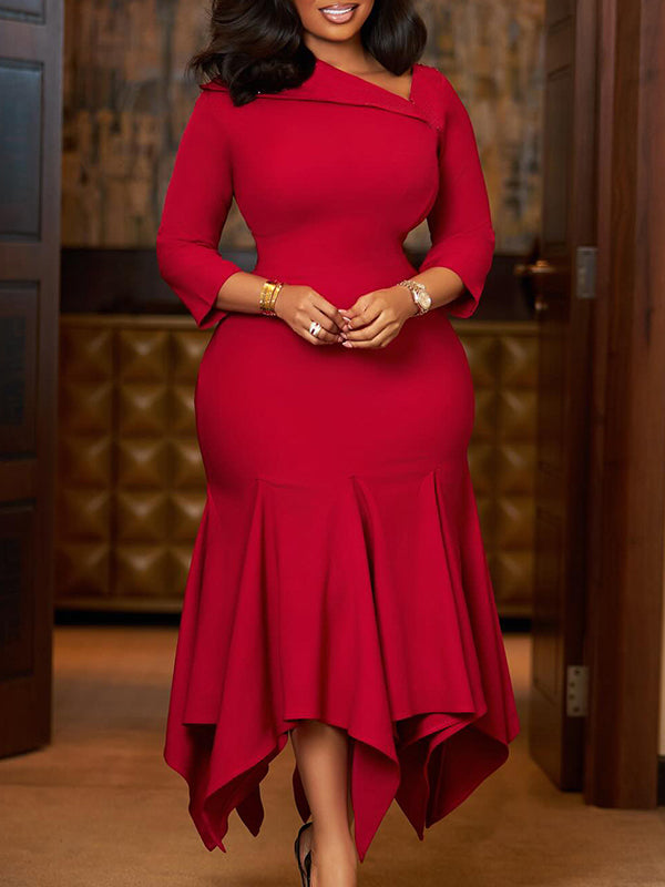 Solid Asymmetric Mermaid Dress