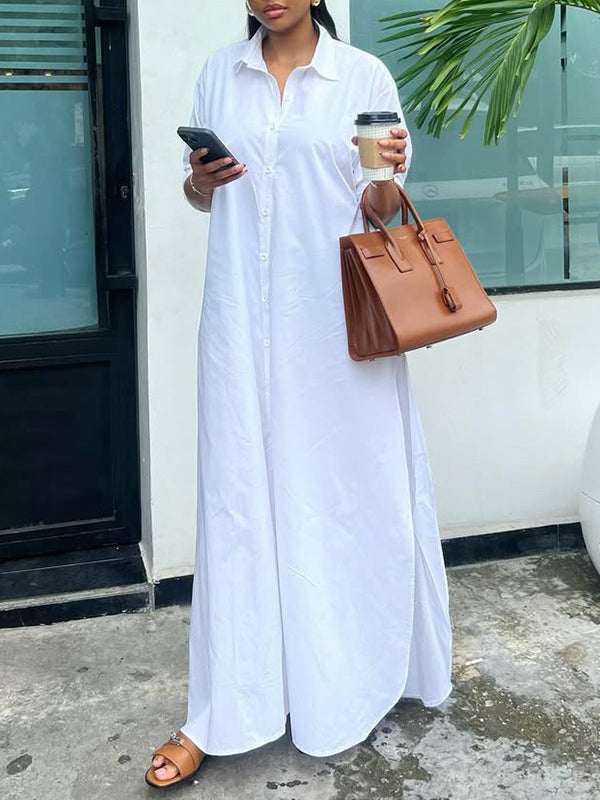 Solid Side-Slit Shirt Dress