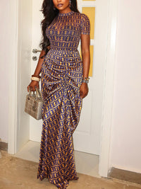 Printed Ruched Maxi Dress