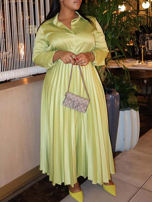 Solid Shirt & Pleated Skirt Set