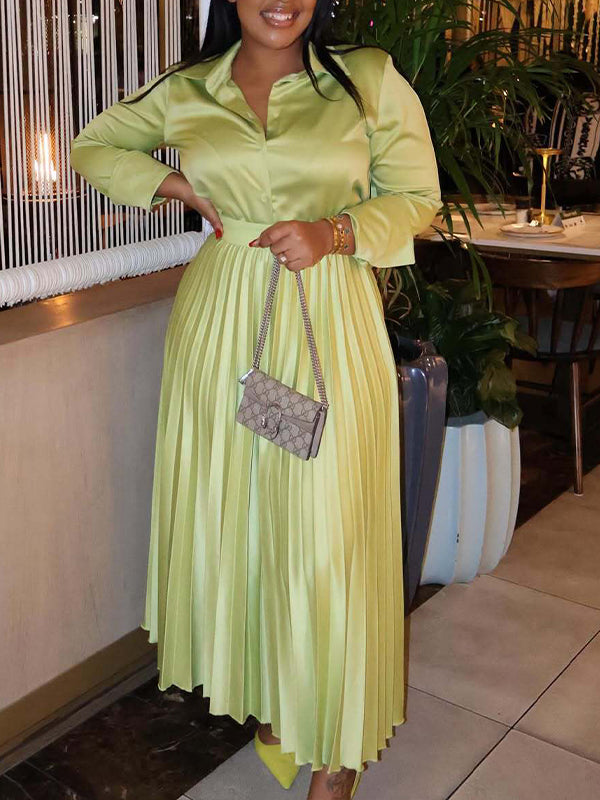 Solid Shirt & Pleated Skirt Set