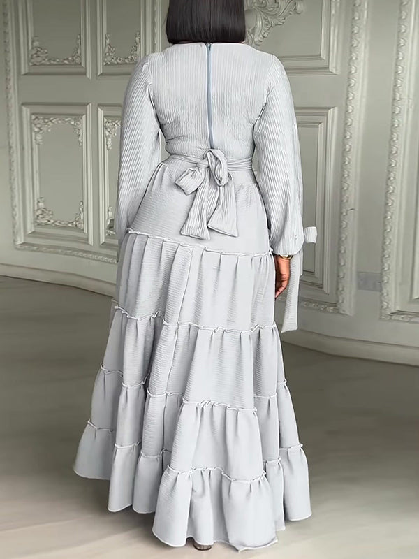 V-Neck Tied Ruffle Dress