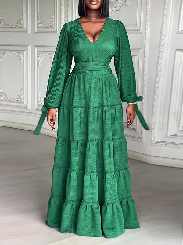 V-Neck Tied Ruffle Dress