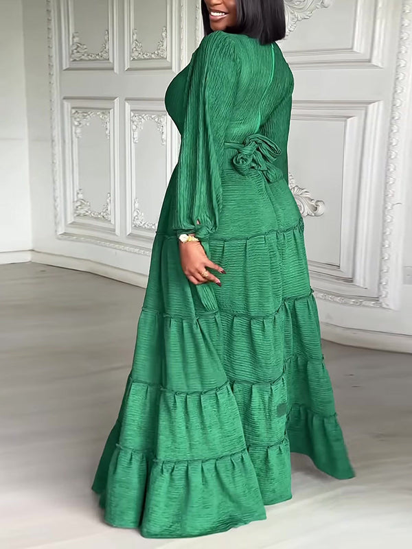 V-Neck Tied Ruffle Dress