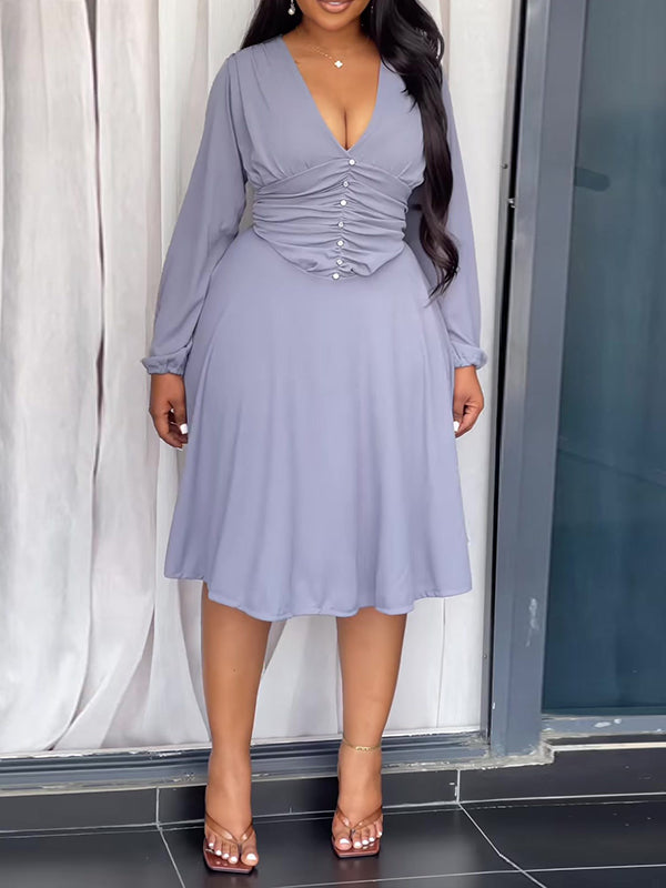 V-Neck Ruched Dress