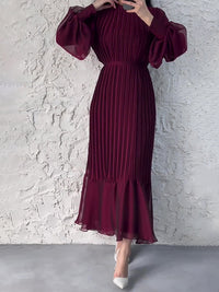 Solid Tied Pleated Maxi Dress