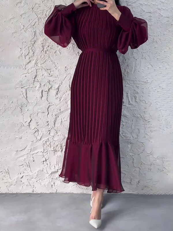 Solid Tied Pleated Maxi Dress