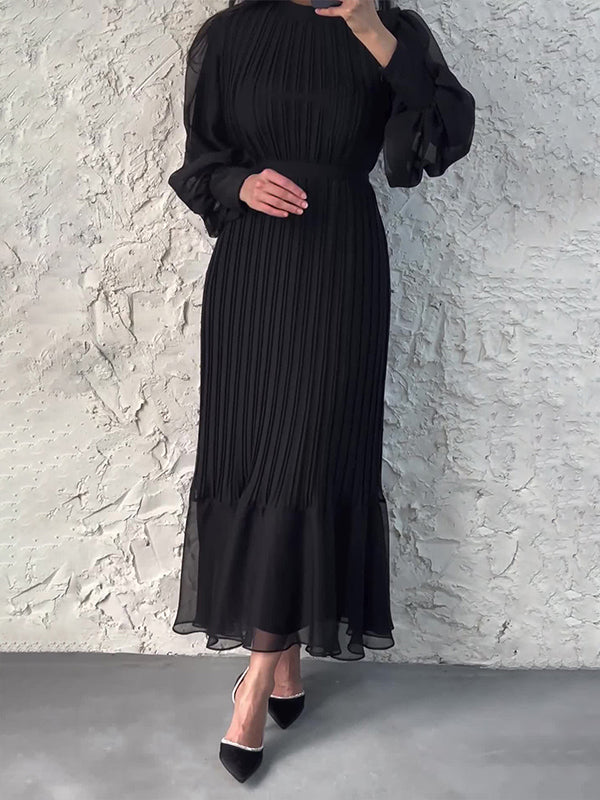 Solid Tied Pleated Maxi Dress