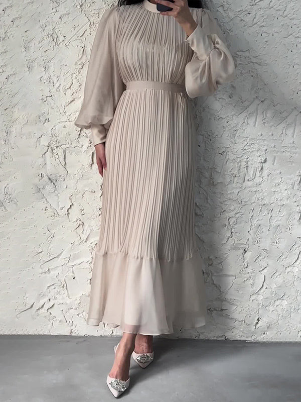 Solid Tied Pleated Maxi Dress