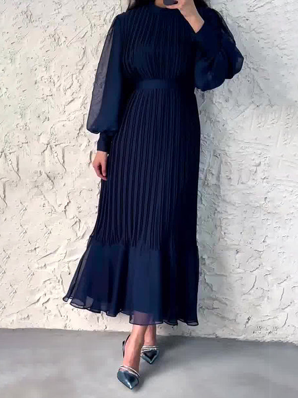 Solid Tied Pleated Maxi Dress