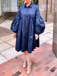 Solid Puff-Sleeve Shirt Dress