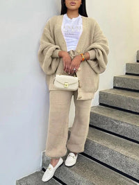 Knit Button-Front Cardigan & Pants Set