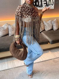 Fringe Combo Leopard Poncho