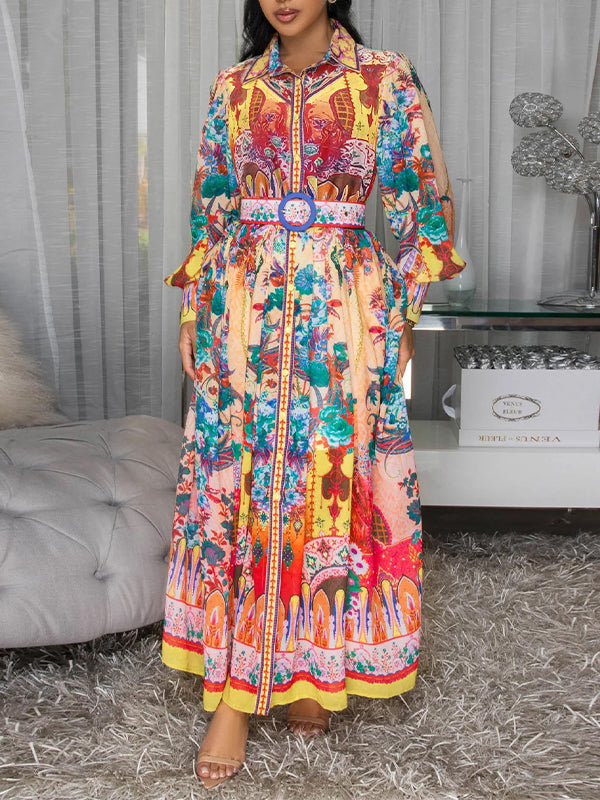 Printed Belted Shirt Dress