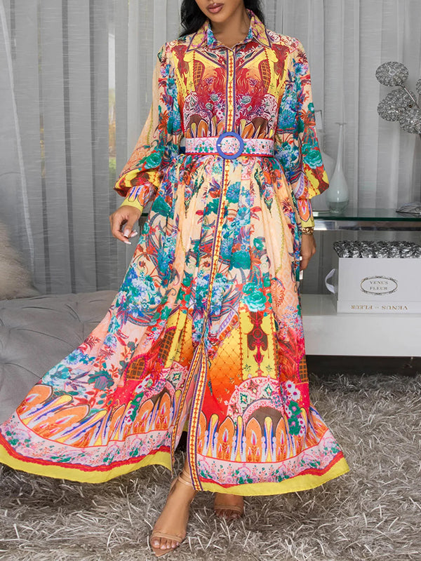 Printed Belted Shirt Dress