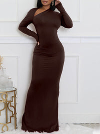 Asymmetric-Neck Maxi Dress