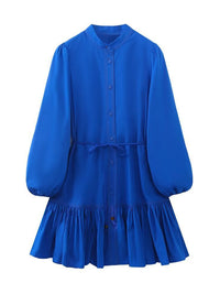 Solid Tied Ruffle Shirt Dress