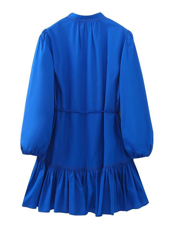Solid Tied Ruffle Shirt Dress