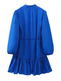 Solid Tied Ruffle Shirt Dress