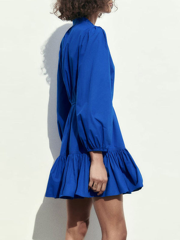 Solid Tied Ruffle Shirt Dress