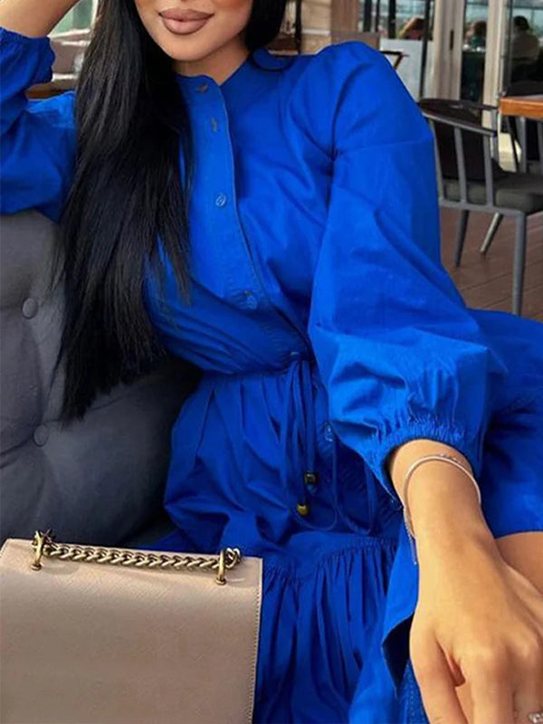 Solid Tied Ruffle Shirt Dress