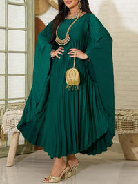 Solid Batwing-Sleeve Pleated Dress