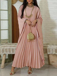 Solid Batwing-Sleeve Pleated Dress