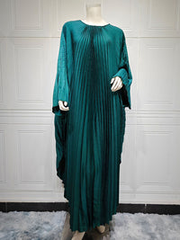 Solid Batwing-Sleeve Pleated Dress