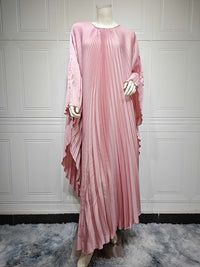 Solid Batwing-Sleeve Pleated Dress