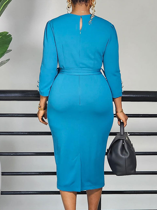 V-Neck Button-Front Tied Dress