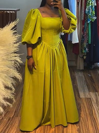 Square-Neck Puff-Sleeve Maxi Dress