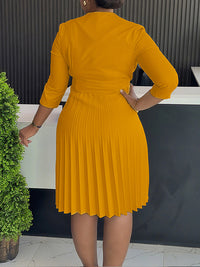 Solid Pleated Blazer Dress
