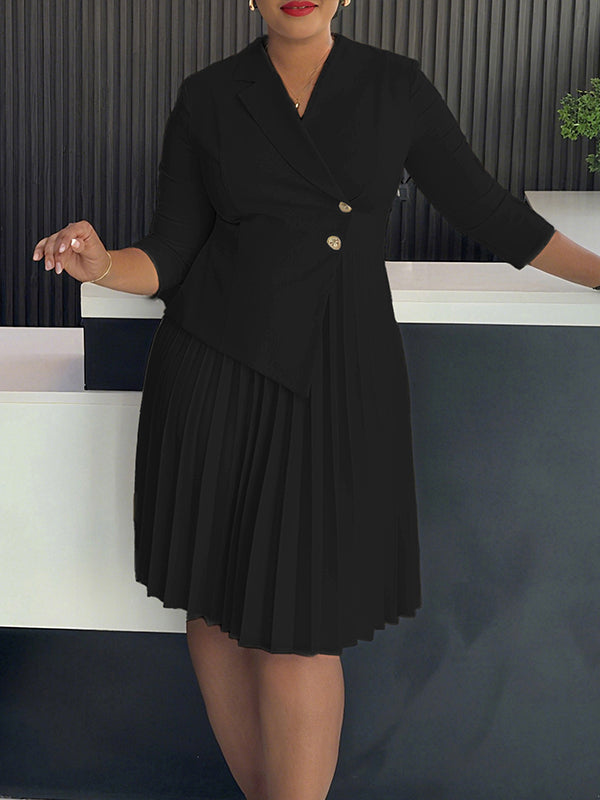 Solid Pleated Blazer Dress