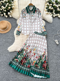 Printed Shirt & Pleated Skirt Set