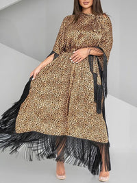 Fringe Combo Leopard Dress