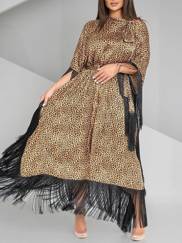 Fringe Combo Leopard Dress