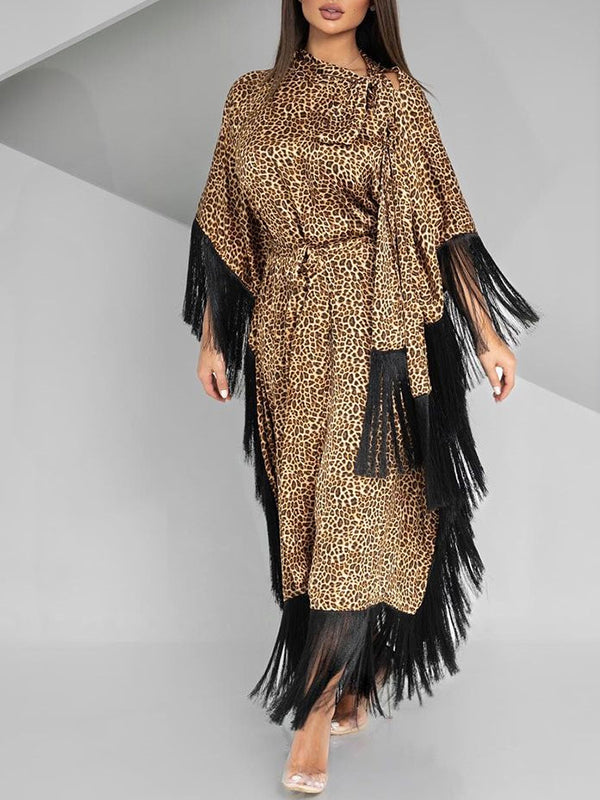Fringe Combo Leopard Dress