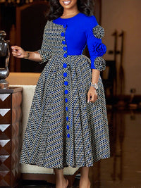 Printed Combo Button Dress