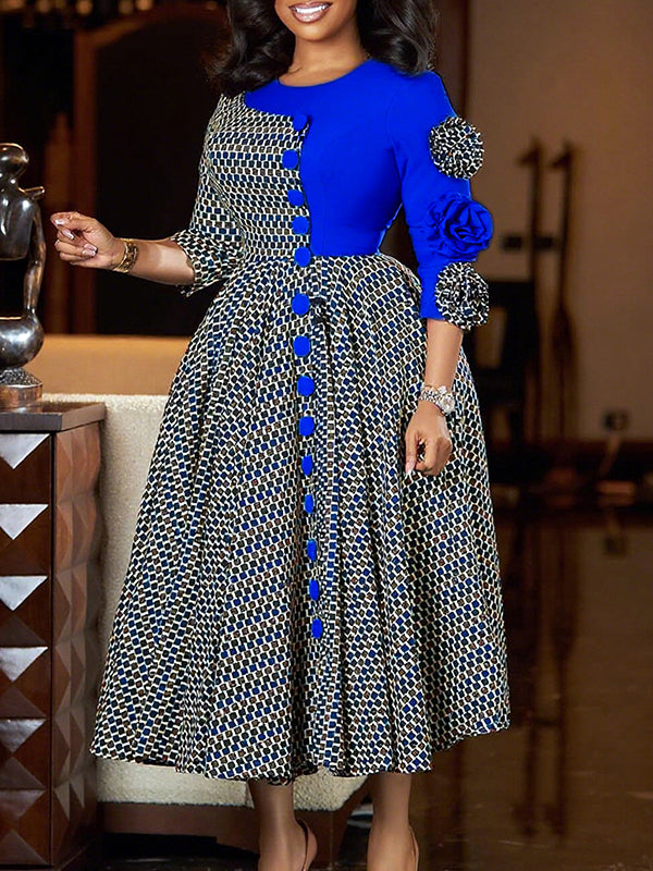 Printed Combo Button Dress