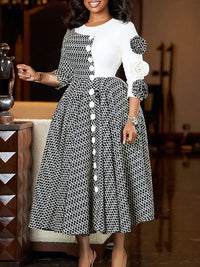 Printed Combo Button Dress