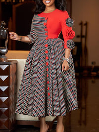 Printed Combo Button Dress