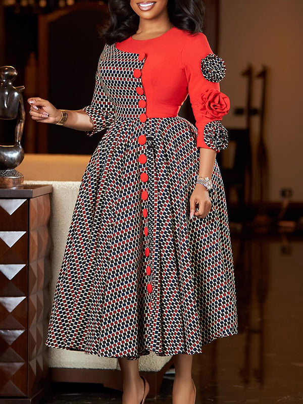 Printed Combo Button Dress