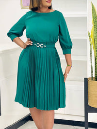 Solid Belted Pleated Dress