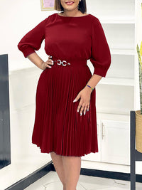 Solid Belted Pleated Dress