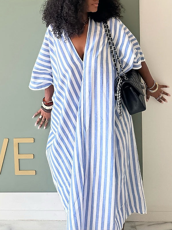Stripe V-Neck Maxi Dress