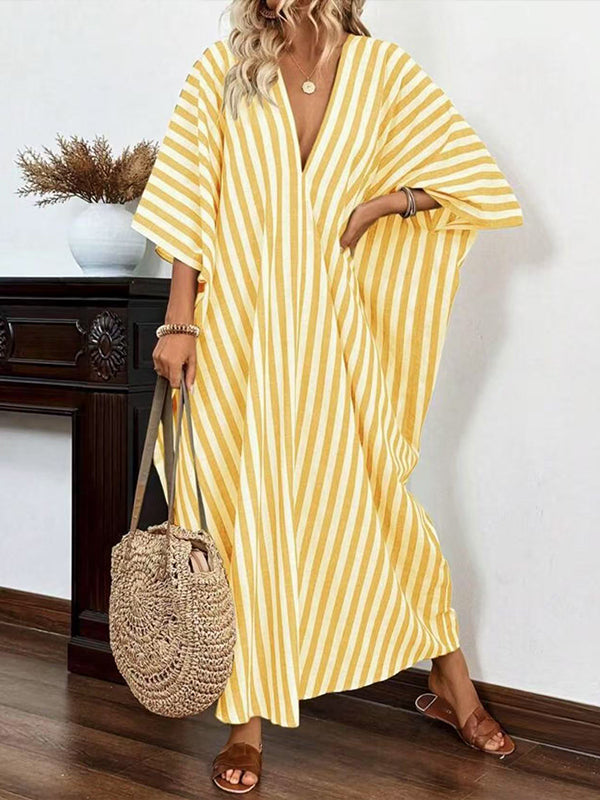 Stripe V-Neck Maxi Dress