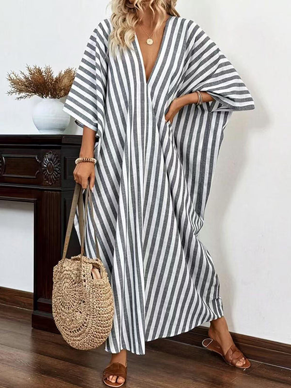Stripe V-Neck Maxi Dress